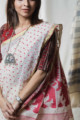 Image for Kusvaa Kuss04 Red Cream Taat Bengali Saree Closeup 2
