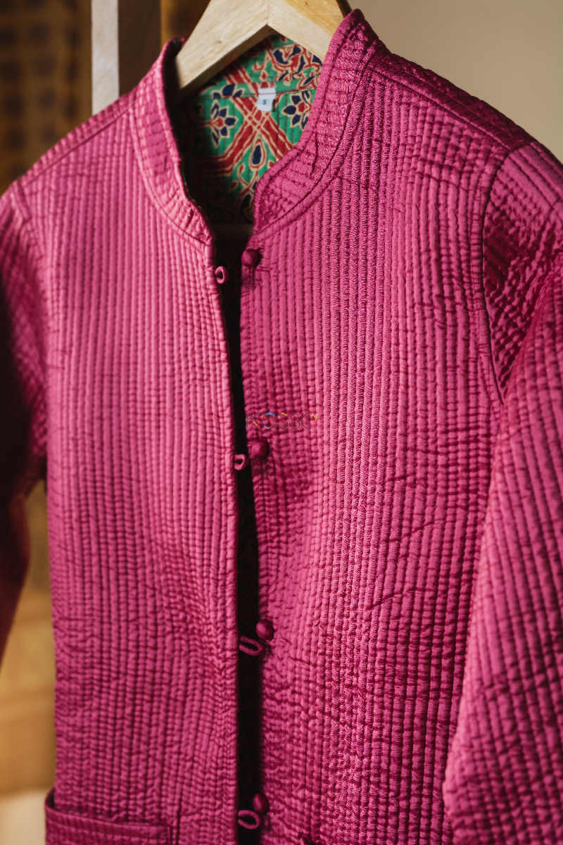 Image for Kusvaa Sjf23 Pink And Green Full Sleeves Jacket Closeup 2