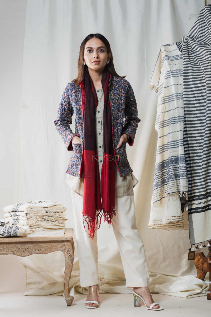 Image for Kusvaa Sjf25 Blue And Maroon Full Sleeves Jacket 1