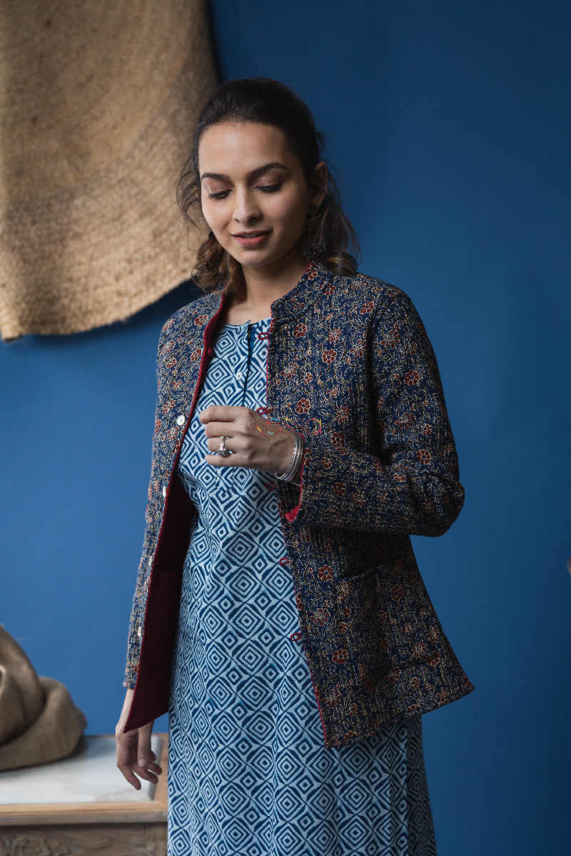 Image for Kusvaa Sjf25 Blue And Maroon Full Sleeves Jacket Side