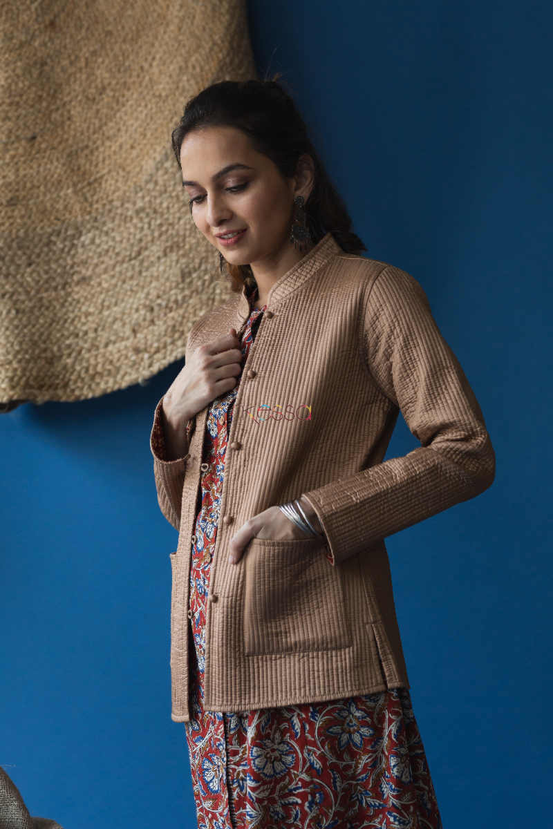 Image for Kusvaa Sjf26 Beige And Maroon Full Jacket Featured