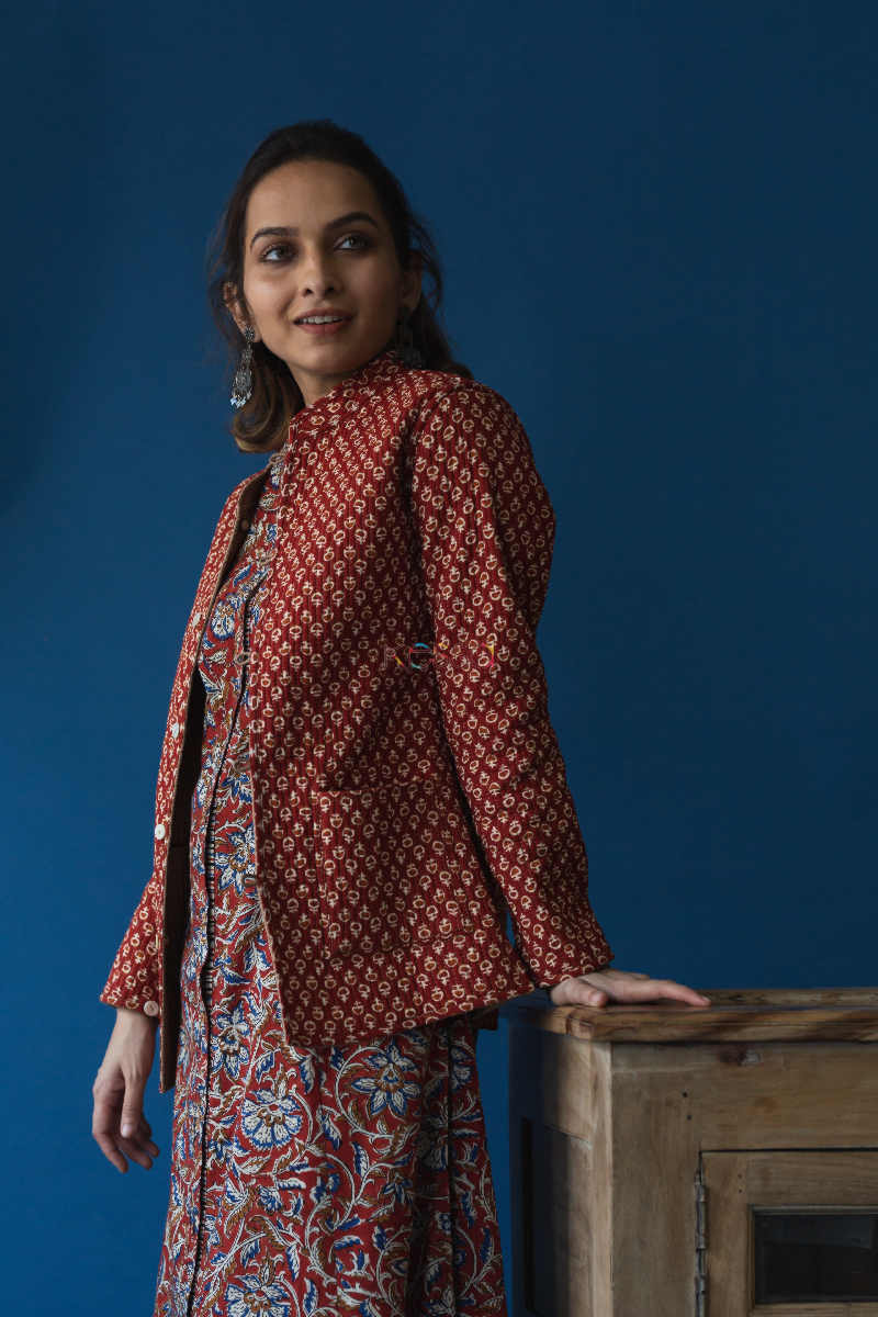 Image for Kusvaa Sjf26 Beige And Maroon Full Jacket Look