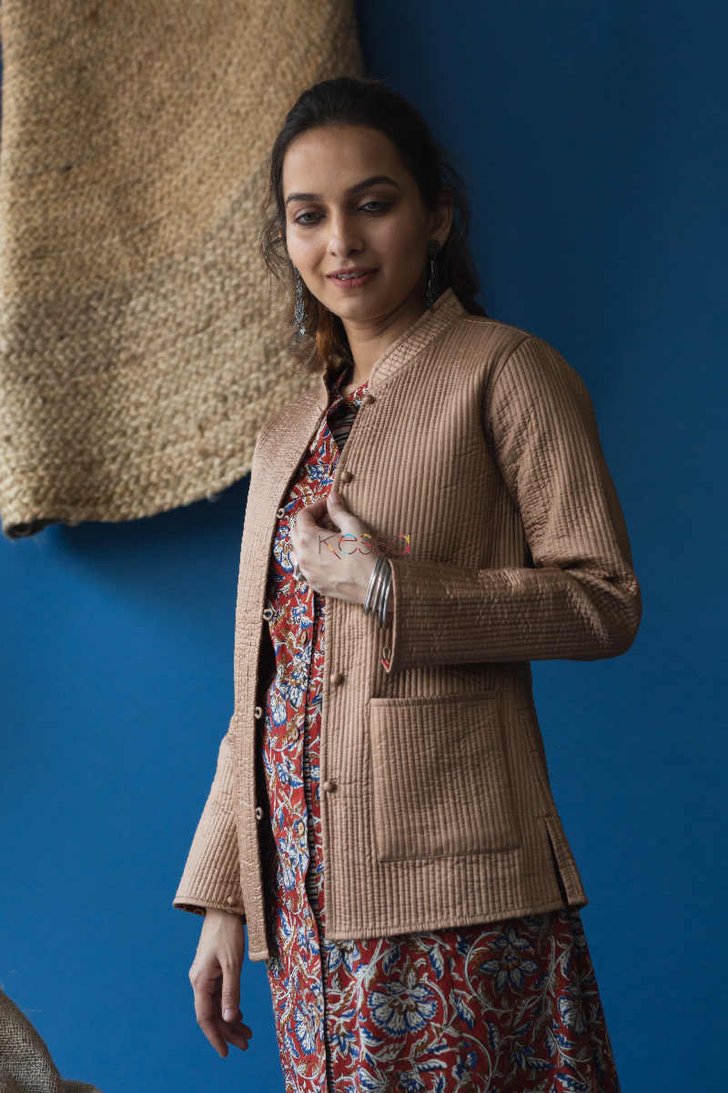 Image for Kusvaa Sjf26 Beige And Maroon Full Jacket Side