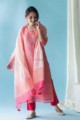 Image for Kusvaa Snkurta03 Salmon Pink Chanderi Kurta Dupatta Set Look