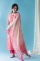 Image for Kusvaa Snkurta03 Salmon Pink Chanderi Kurta Dupatta Set Side