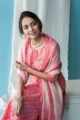 Image for Kusvaa Snkurta03 Salmon Pink Chanderi Kurta Dupatta Set Sitting 1
