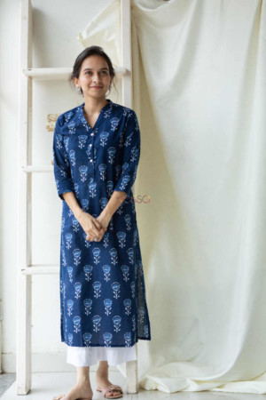 Image for Kusvaa Taf34 Chambray Blue Regular Wear Kurta Featured