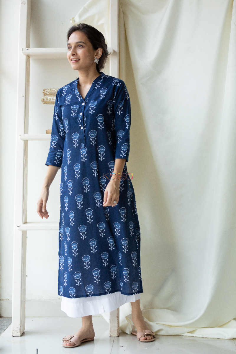 Image for Kusvaa Taf34 Chambray Blue Regular Wear Kurta Look