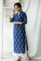 Image for Kusvaa Taf34 Chambray Blue Regular Wear Kurta Side