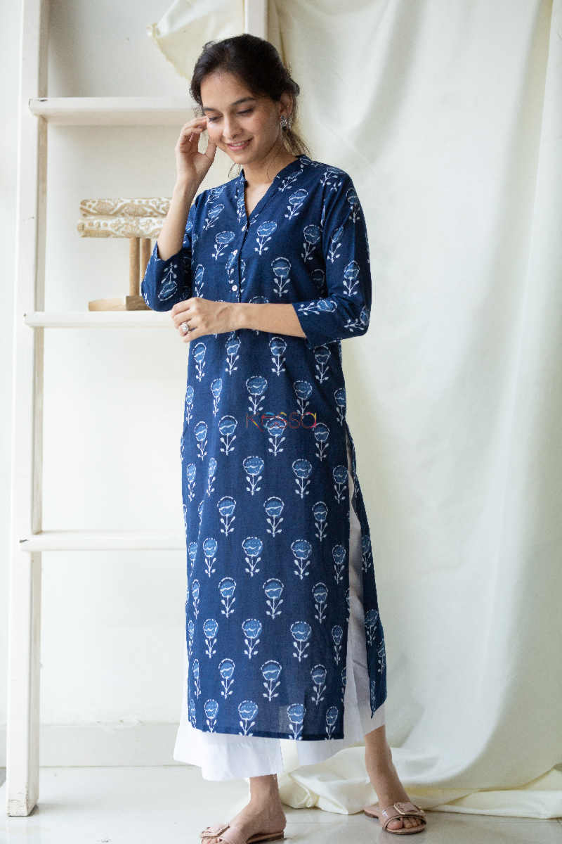 Image for Kusvaa Taf34 Chambray Blue Regular Wear Kurta Side