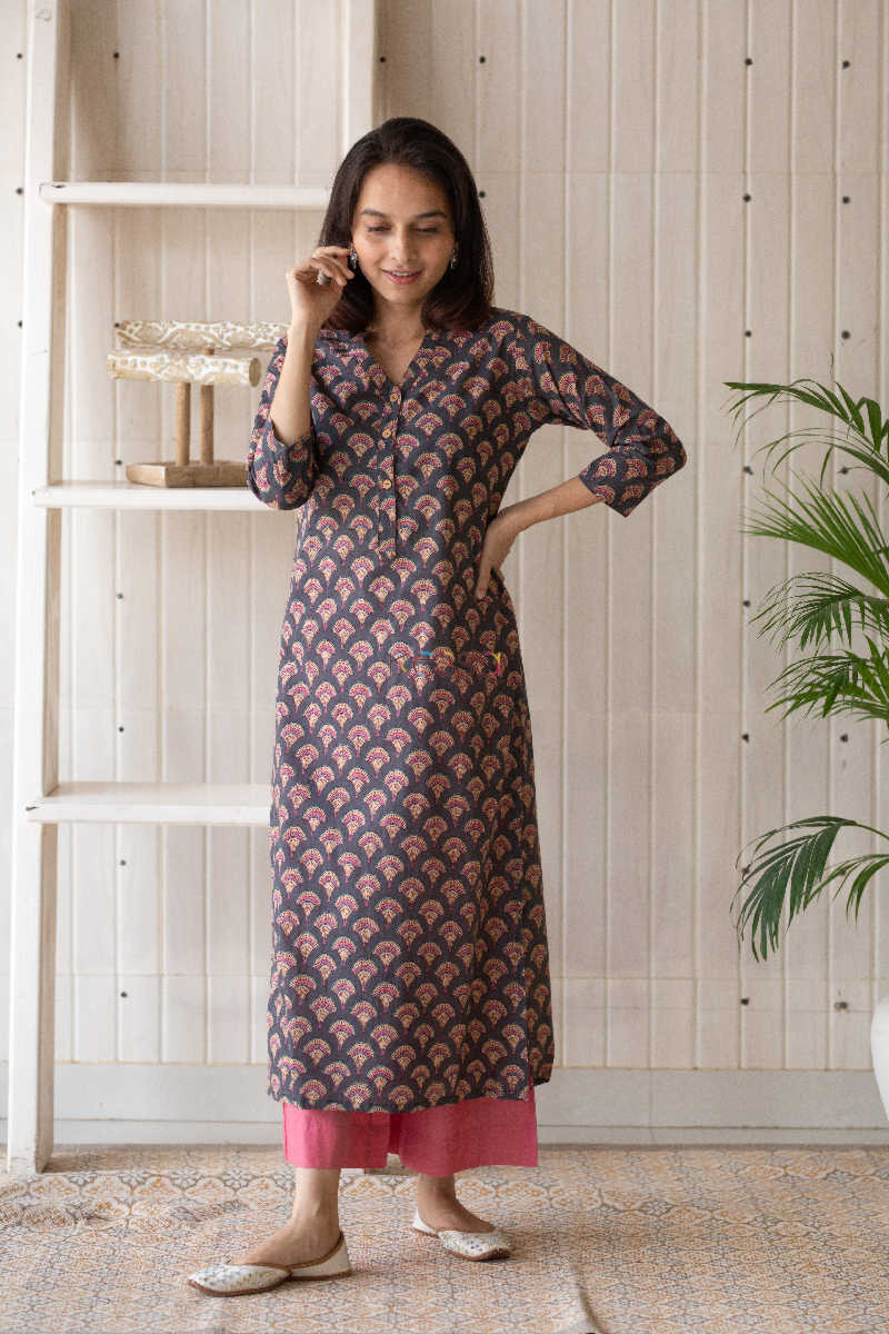 Image for Kusvaa Taf36 Ship Gray Regular Kurta Front