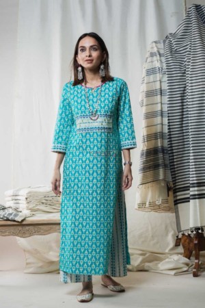 Image for Kusvaa Wa328a Pelorous Blue Kurta Pant Set Featured