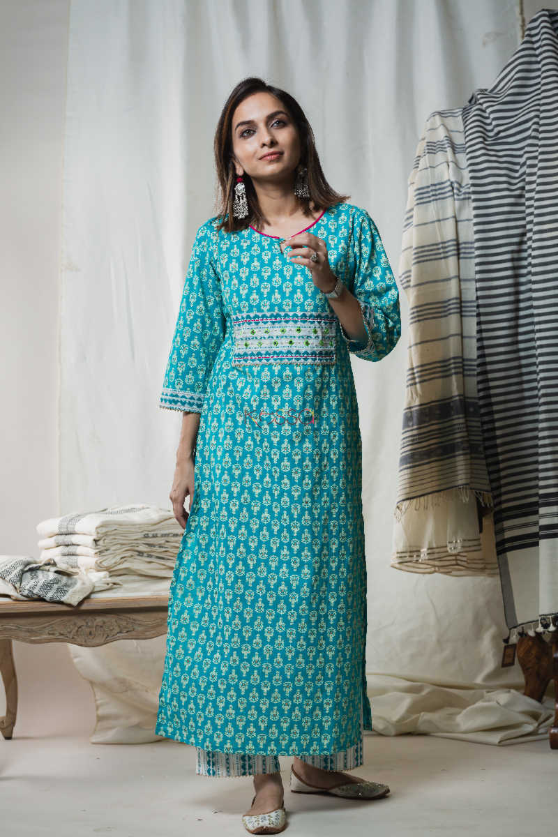 Image for Kusvaa Wa328a Pelorous Blue Kurta Pant Set Front