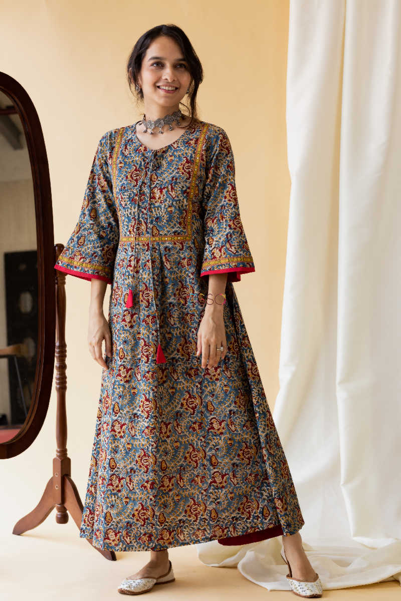 Image for Kusvaa Wa329a Kalamkari Multicolor A Line Kurta Featured