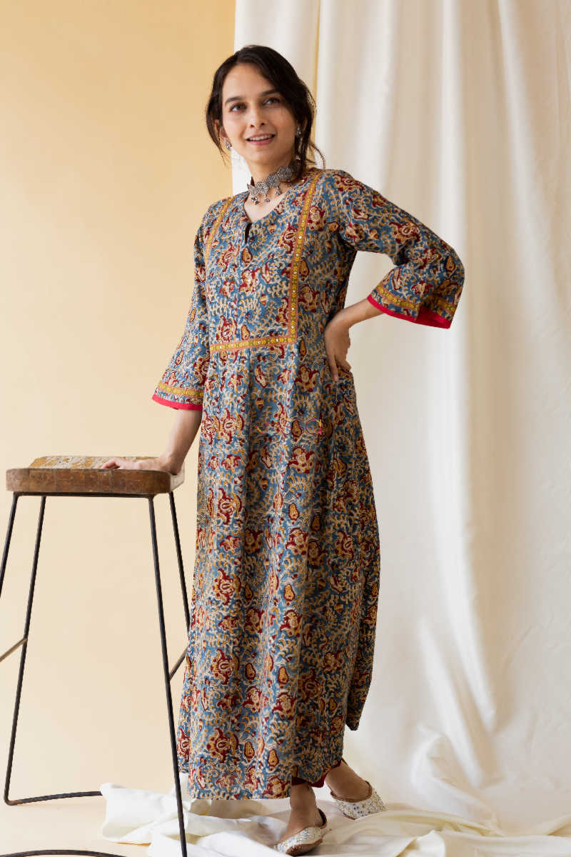 Image for Kusvaa Wa329a Kalamkari Multicolor A Line Kurta Front