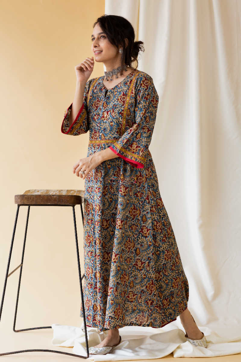Image for Kusvaa Wa329a Kalamkari Multicolor A Line Kurta Look