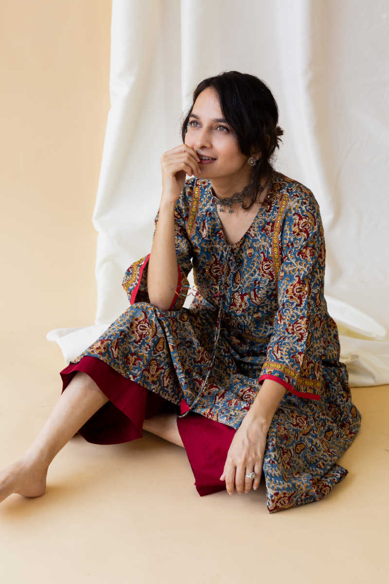 Image for Kusvaa Wa329a Kalamkari Multicolor A Line Kurta Sitting