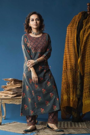 Image for Kusvaa Ws599a Tuna Grey Kurta Pant Set Featured