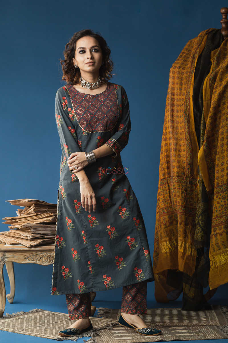 Image for Kusvaa Ws599a Tuna Grey Kurta Pant Set Featured