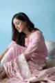 Image for Kusvaa Ws601 Blossom Pink Chanderi Strip Kurta Sitting 1