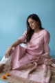 Image for Kusvaa Ws601 Blossom Pink Chanderi Strip Kurta Sitting