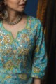 Image for Kusvaa Ws602a Sail Blue Block Print Kurta Closeup