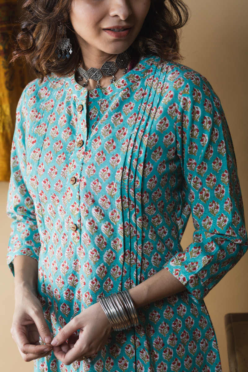 Image for Kusvaa Ws607 Smalt Blue Short Kurti Closeup