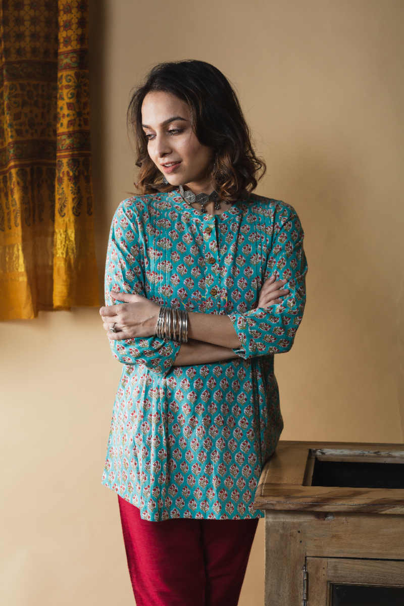 Image for Kusvaa Ws607 Smalt Blue Short Kurti Look