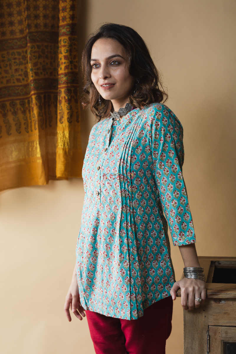 Image for Kusvaa Ws607 Smalt Blue Short Kurti Side