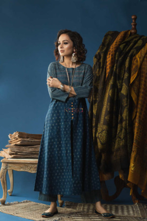 Image for Kusvaa Wsr128a Nandor Indigo A Line Kurta Pant Set Featured