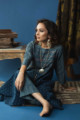 Image for Kusvaa Wsr128a Nandor Indigo A Line Kurta Pant Set Sitting