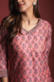 Image for Kusvaa Wsr143 Petite Orchid Chanderi Block Print Kurta Closeup