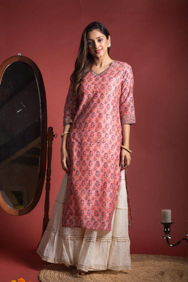 Image for Kusvaa Wsr143 Petite Orchid Chanderi Block Print Kurta Featured