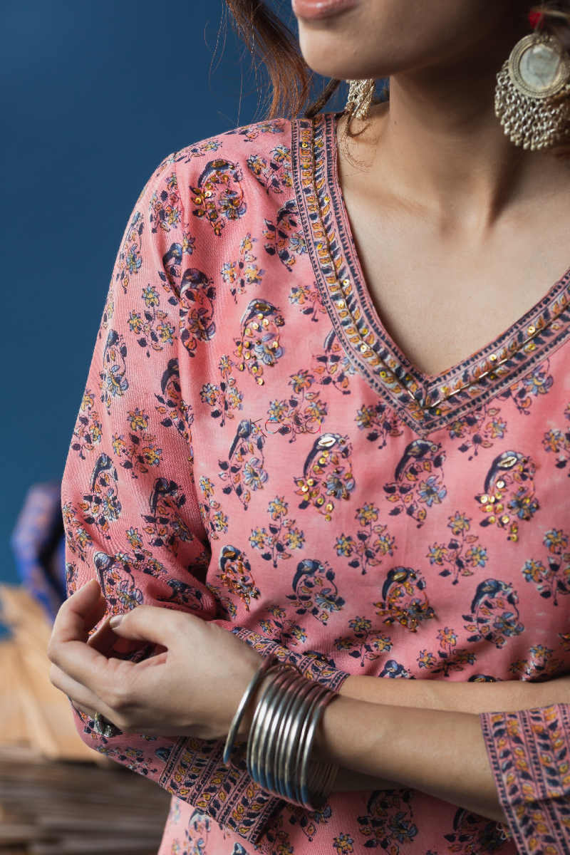 Image for Kusvaa Wsr143a Petite Orchid Chanderi Block Print Kurta Closeup
