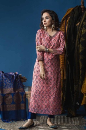 Image for Kusvaa Wsr143a Petite Orchid Chanderi Block Print Kurta Featured