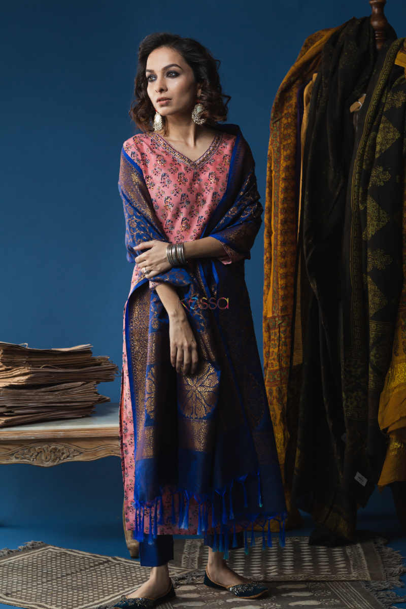 Image for Kusvaa Wsr143a Petite Orchid Chanderi Block Print Kurta Front 1