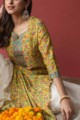 Image for Kusvaa Wsr144 Turmeric Yellow Chanderi Kurta Closeup
