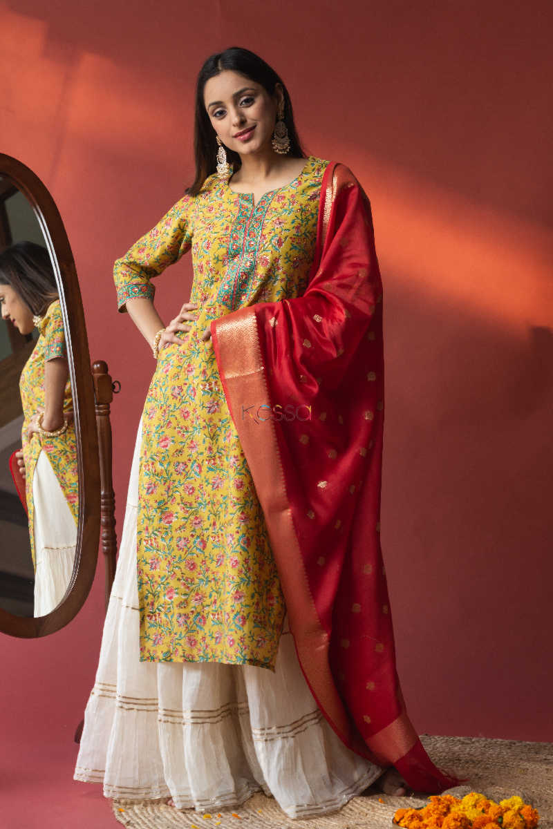 Image for Kusvaa Wsr144 Turmeric Yellow Chanderi Kurta Featured