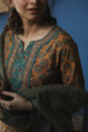 Image for Kusvaa Wsr147 Olive Green Mustard Kurta And Kota Dupatta Set Closeup