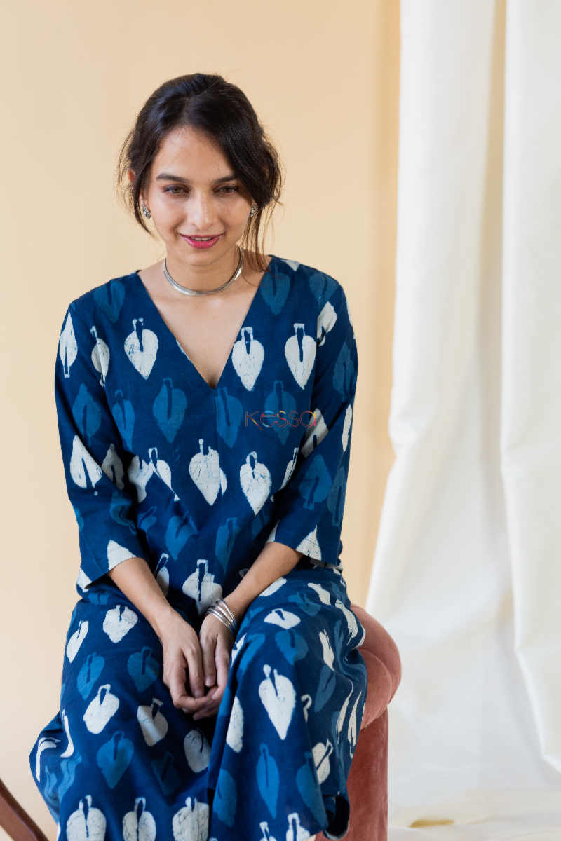 Image for Kusvaa Aep07 Midnight Blue Regular Kurta Sittign 1