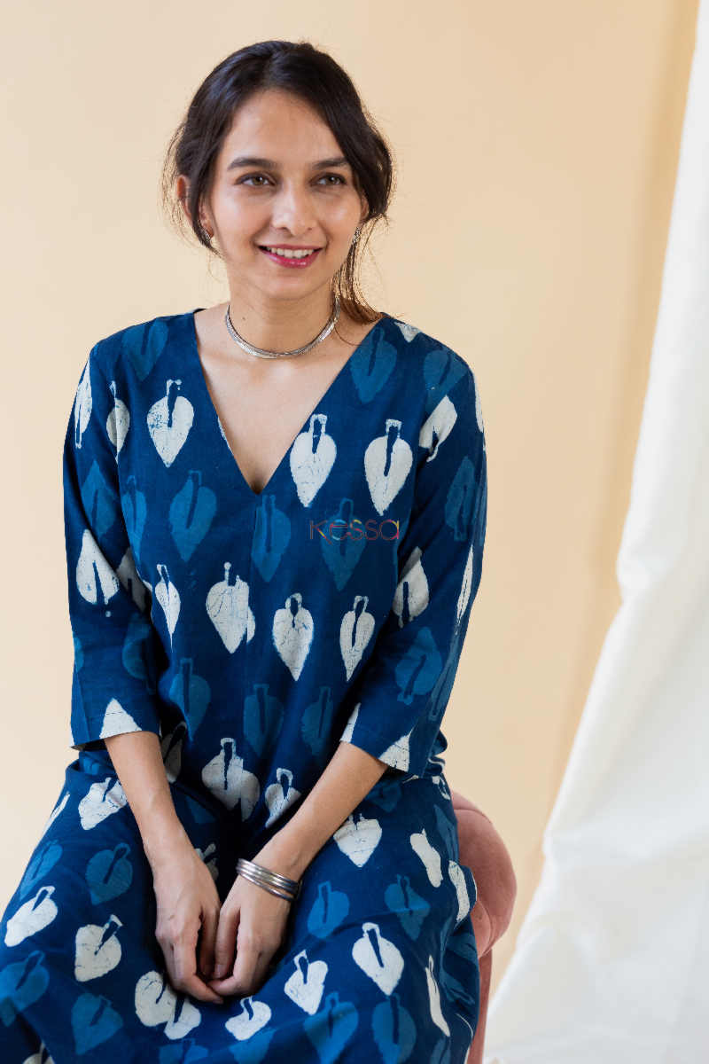 Image for Kusvaa Aep07 Midnight Blue Regular Kurta Sitting