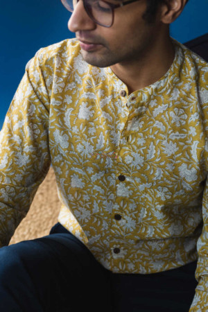 Image for Kusvaa Awk12 Chalky Yellow Full Sleeves Shirt Sitting 2
