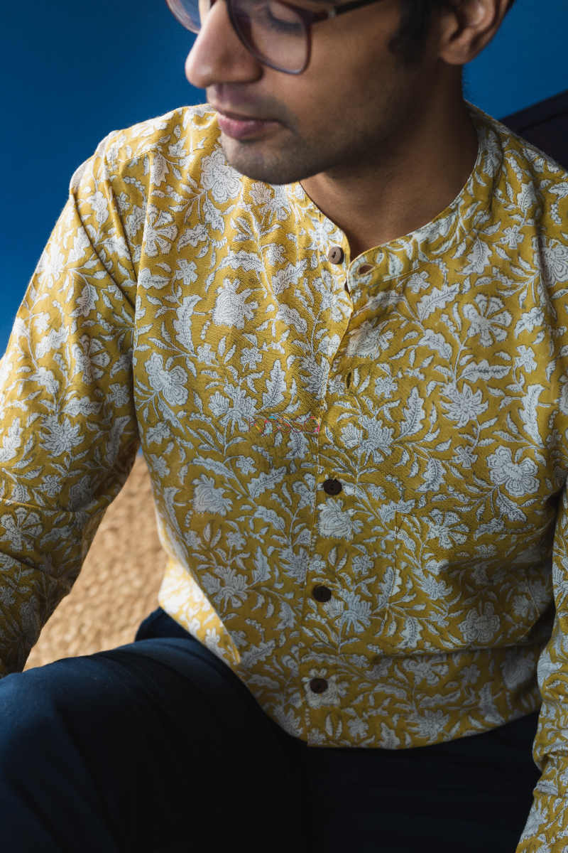 Image for Kusvaa Awk12 Chalky Yellow Full Sleeves Shirt Sitting 2