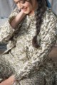 Image for Kusvaa De39 Gray Olive Handblock Print Cape Night Suit 1 Closeup