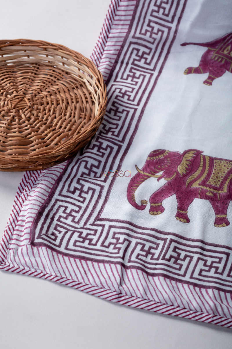 Image for Kusvaa Kad37 Cosmic Pink Mughal Elephant Boota Dohar Closeup