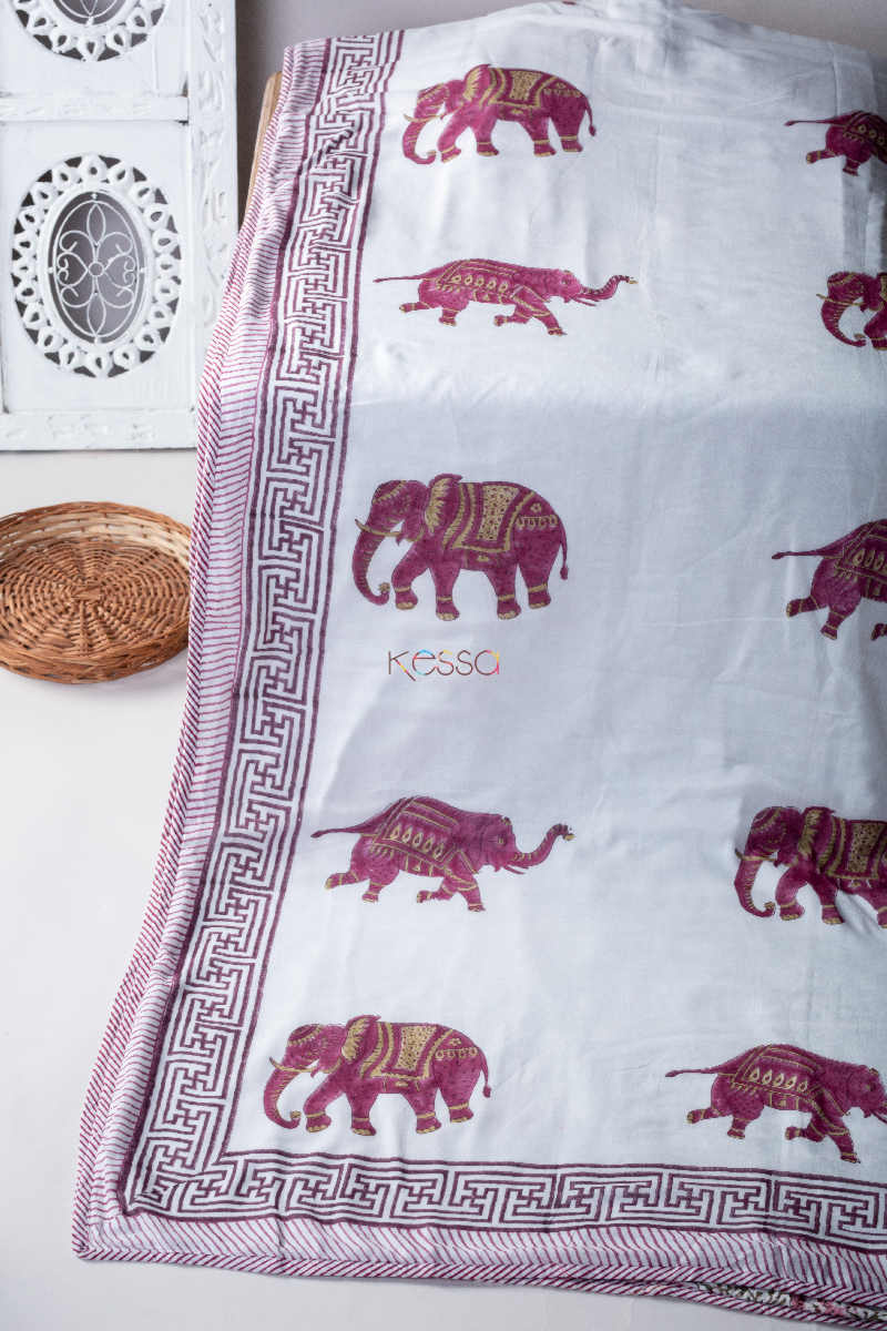 Image for Kusvaa Kad37 Cosmic Pink Mughal Elephant Boota Dohar Featured
