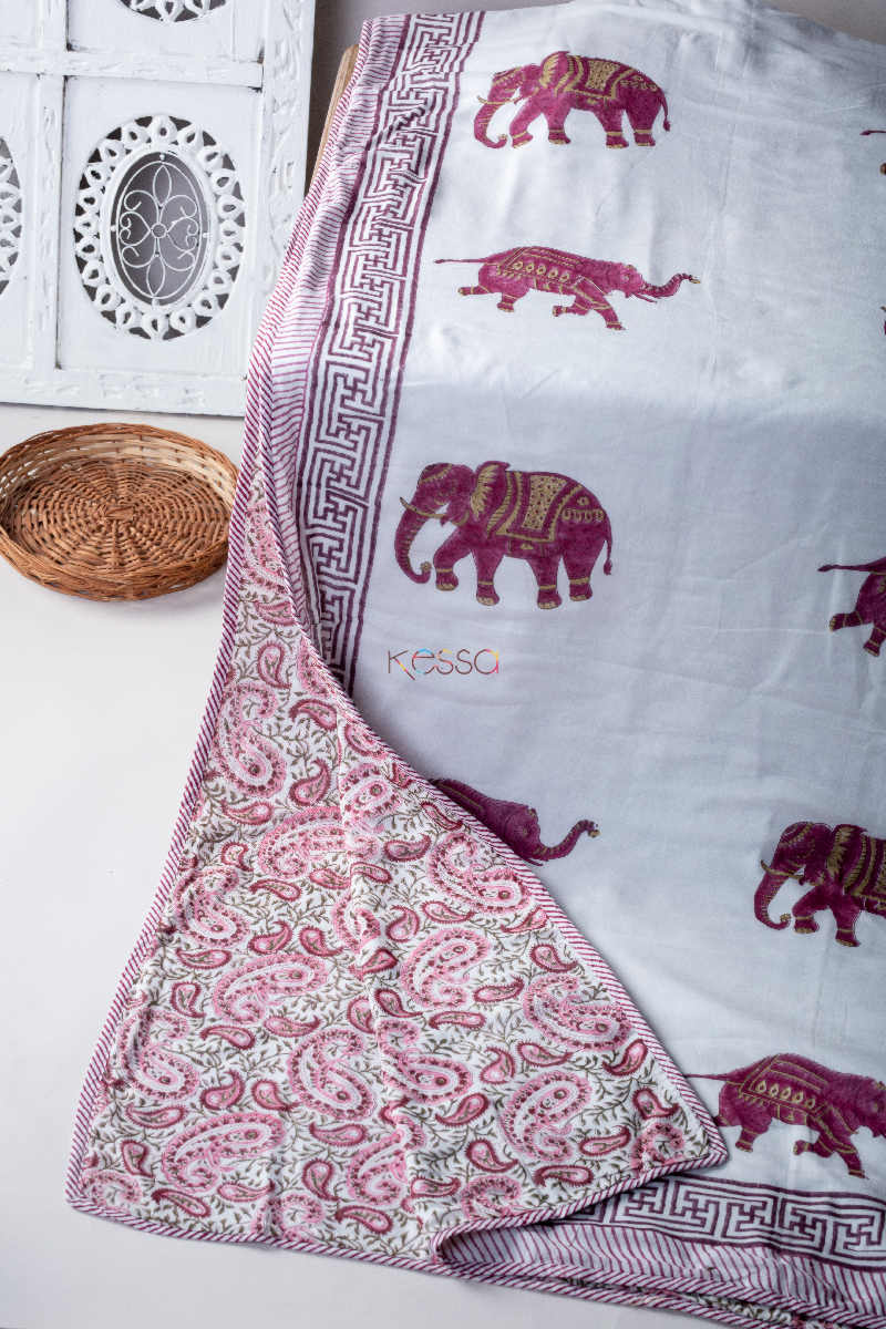 Image for Kusvaa Kad37 Cosmic Pink Mughal Elephant Boota Dohar Look