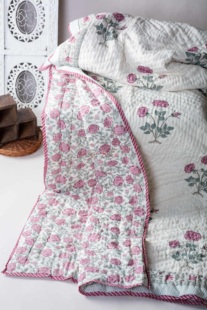 Image for Kusvaa Kaq76 Viola Pink And Green Double Bed Quilt Featured