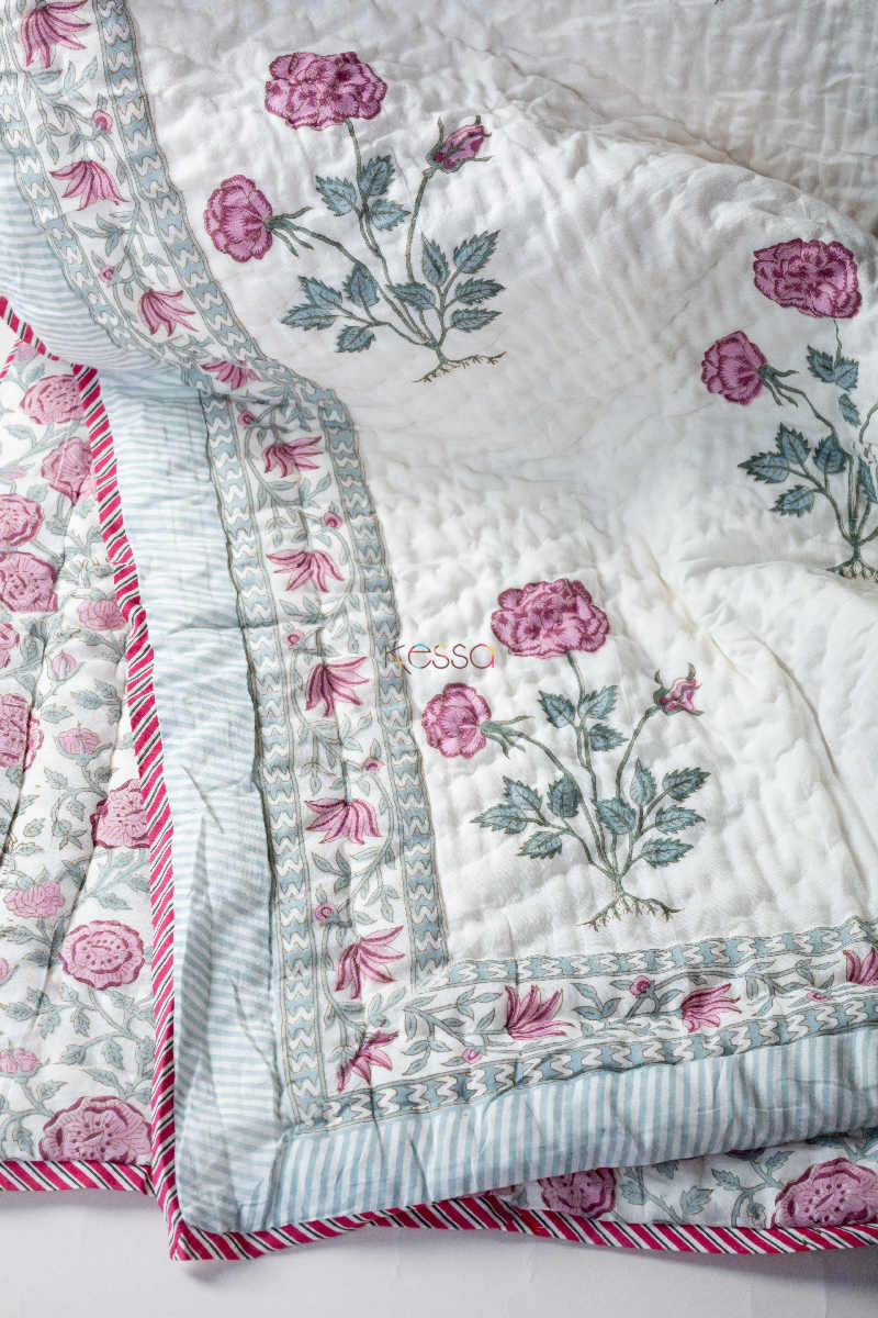 Image for Kusvaa Kaq76 Viola Pink And Green Double Bed Quilt Look