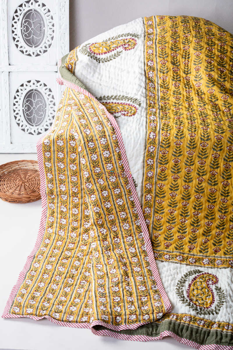 Image for Kusvaa Kaq79 Saffron Yellow Single Bed Quilt Featured